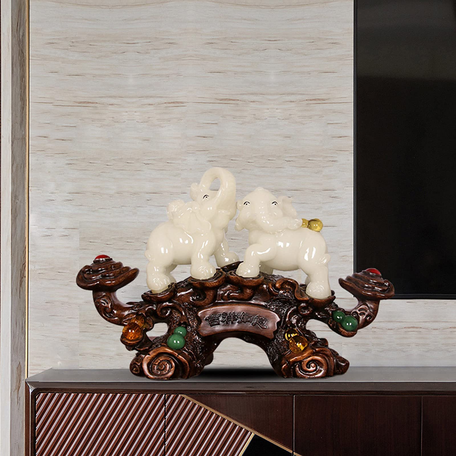 Feng Shui Éléphant Statue Richesse Chanceux Figurine Feng Shui Décor Bureau Maison Bureau Décor Grande Taille Sculpture Figurines De Collection Cadeau Décor À La Maison