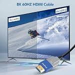 Câble HDMI Long 8K 4K 50ft, Câble HDMI 2.1 Fibre Optique 48Gbps Ultra Haute Vitesse Prend en charge 8K 60hz 4K 120hz HDR eARC CL3 en Mur Compatible avec PS5, Xbox, PC, Projecteur, Moniteur, HDTV, Apple Roku TV Box