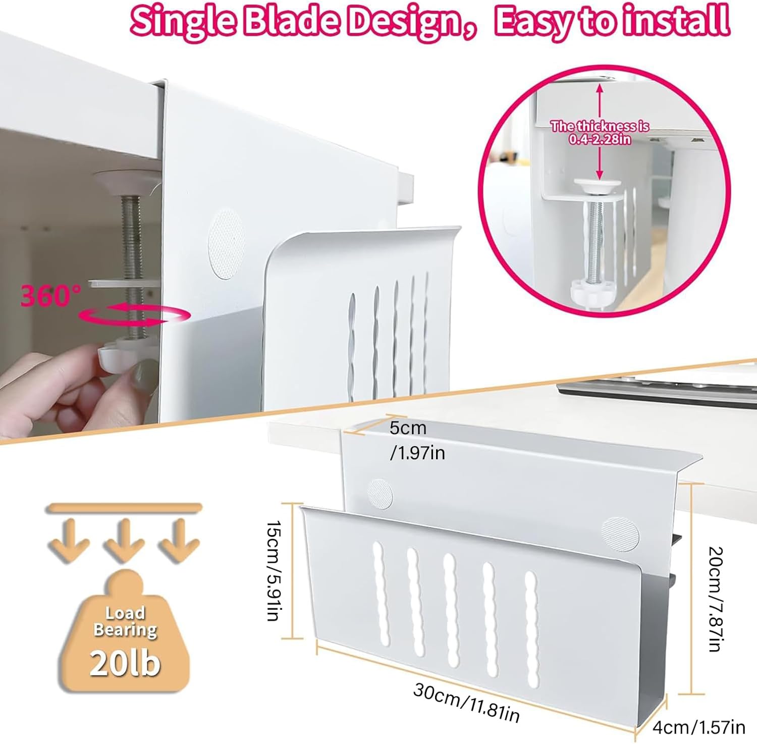 Versatility Aluminum Laptop Ergonomically Desk Side Mount Under Mount with Cooling Hole Steel Hanging Storage