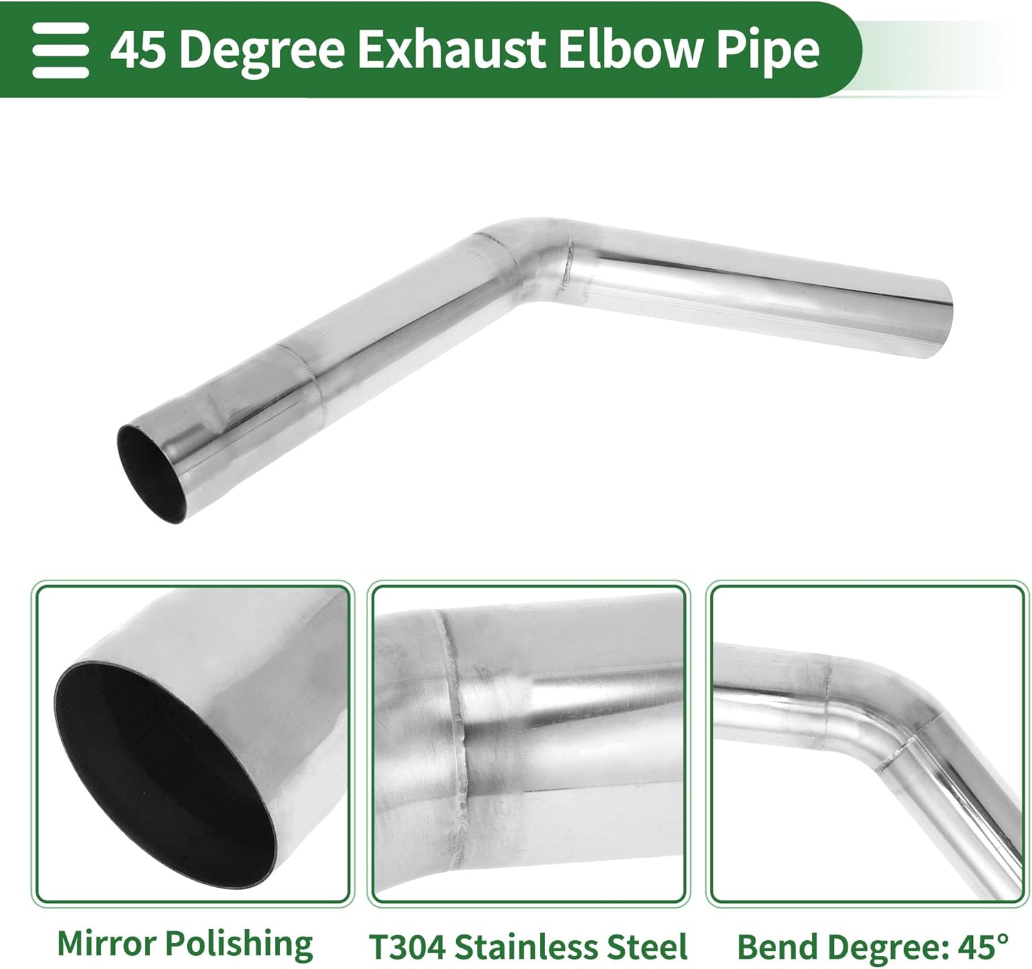Motoforti 2" OD 45 Degree Mandrel Exhaust Tube Car Exhaust Pipe Mandrel Bend DIY Custom Tubing Pipe 11.81" Leg Length T304 Stainless Steel Silver Tone