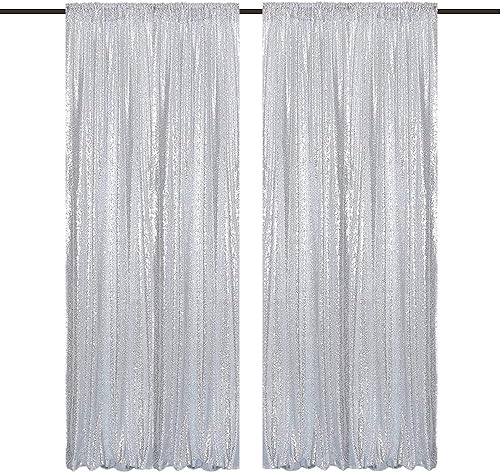 Miniatura 44 de Cortinas de fondo de lentejuelas negras con purpurina de 2 x 8 pies, 4 paneles para decoración de bodas, fiestas de cumpleaños, despedidas de Negro