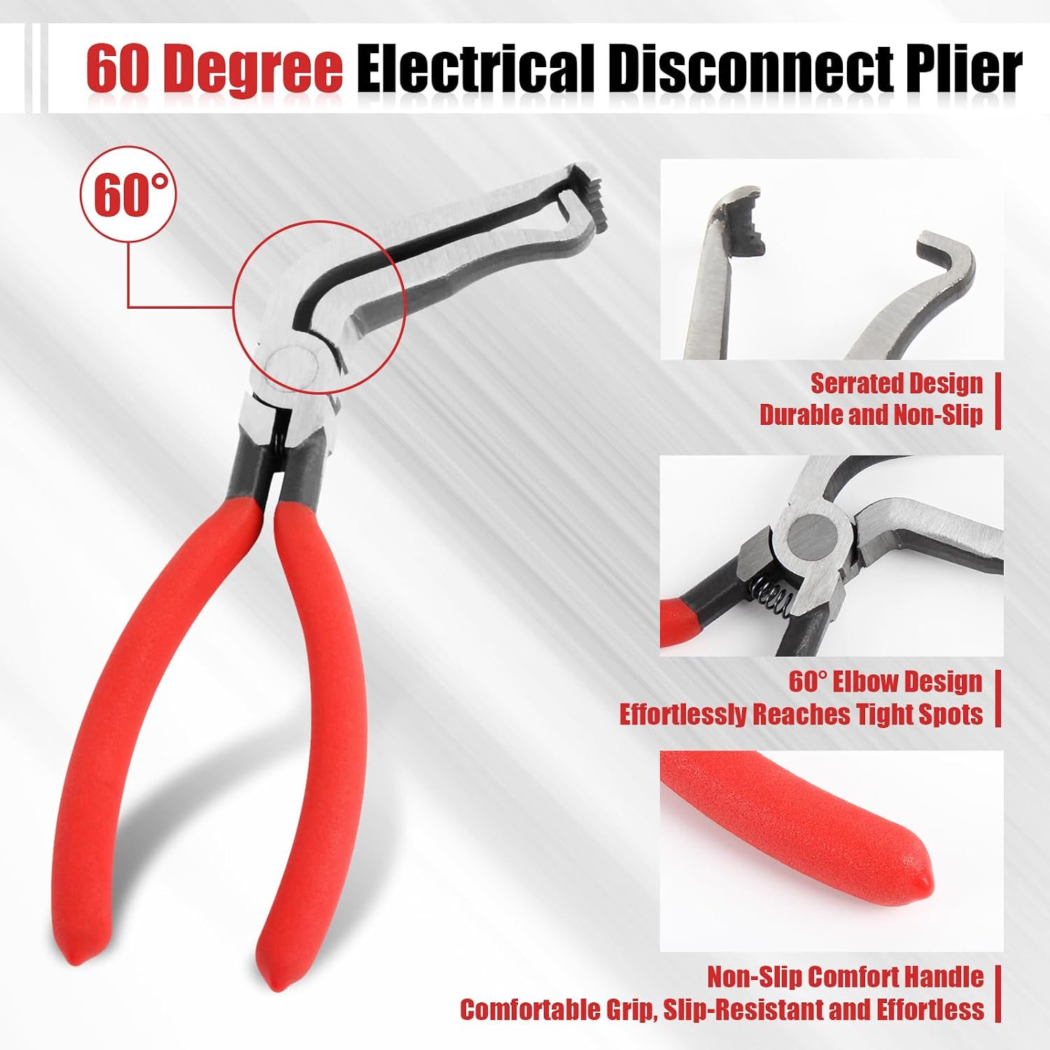 5PCS Electrical Disconnect Pliers Set, Automotive Electrical Connector Removal Tool Kit with Straight & 60 Degree Disconnect Pliers, Fuel Line Petrol Clip and Connector Separator Tools