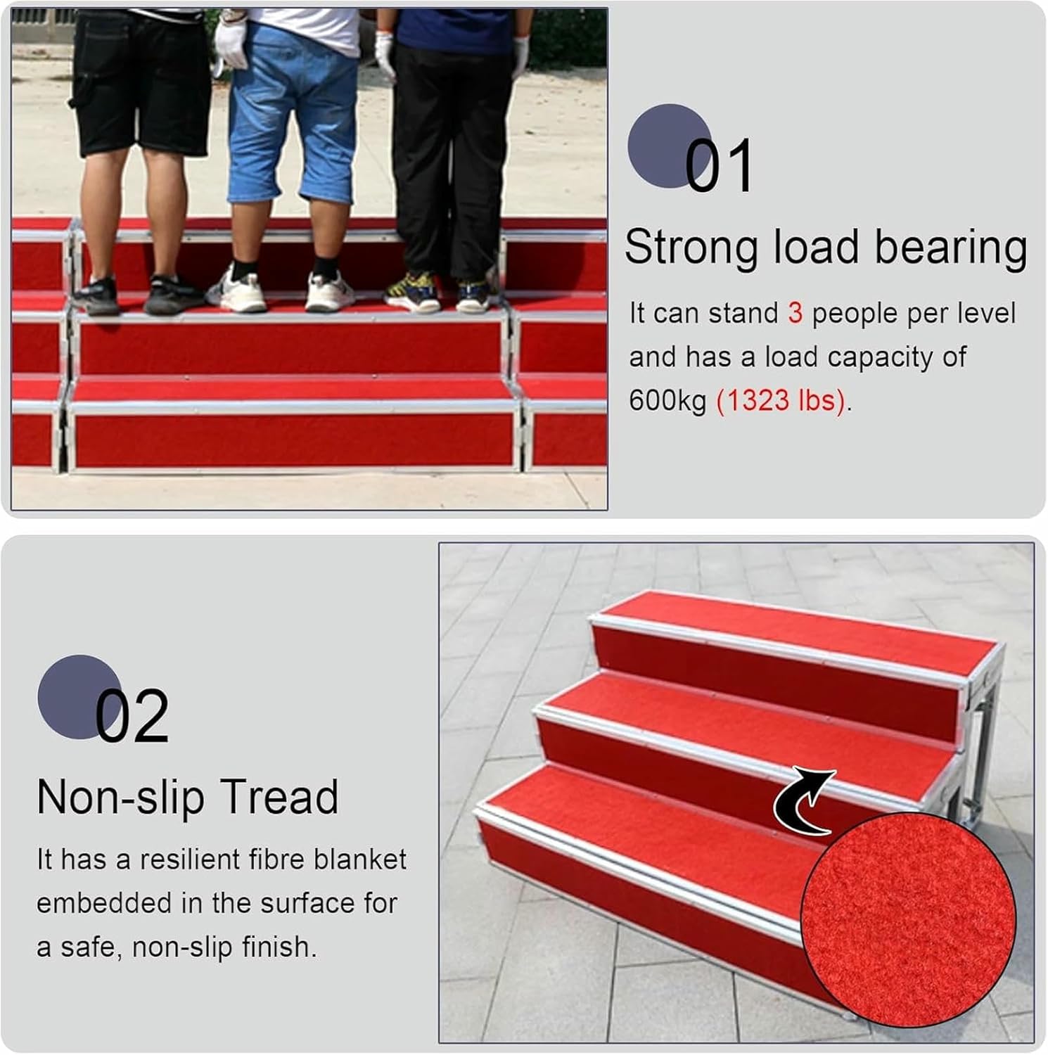 Tiered Choral Risers Platform for Concert Hall, Multi-Functional Choir Step Treads Lecture Stands, Floor Standing Group Shot Stair Stool(2/3 Levels)