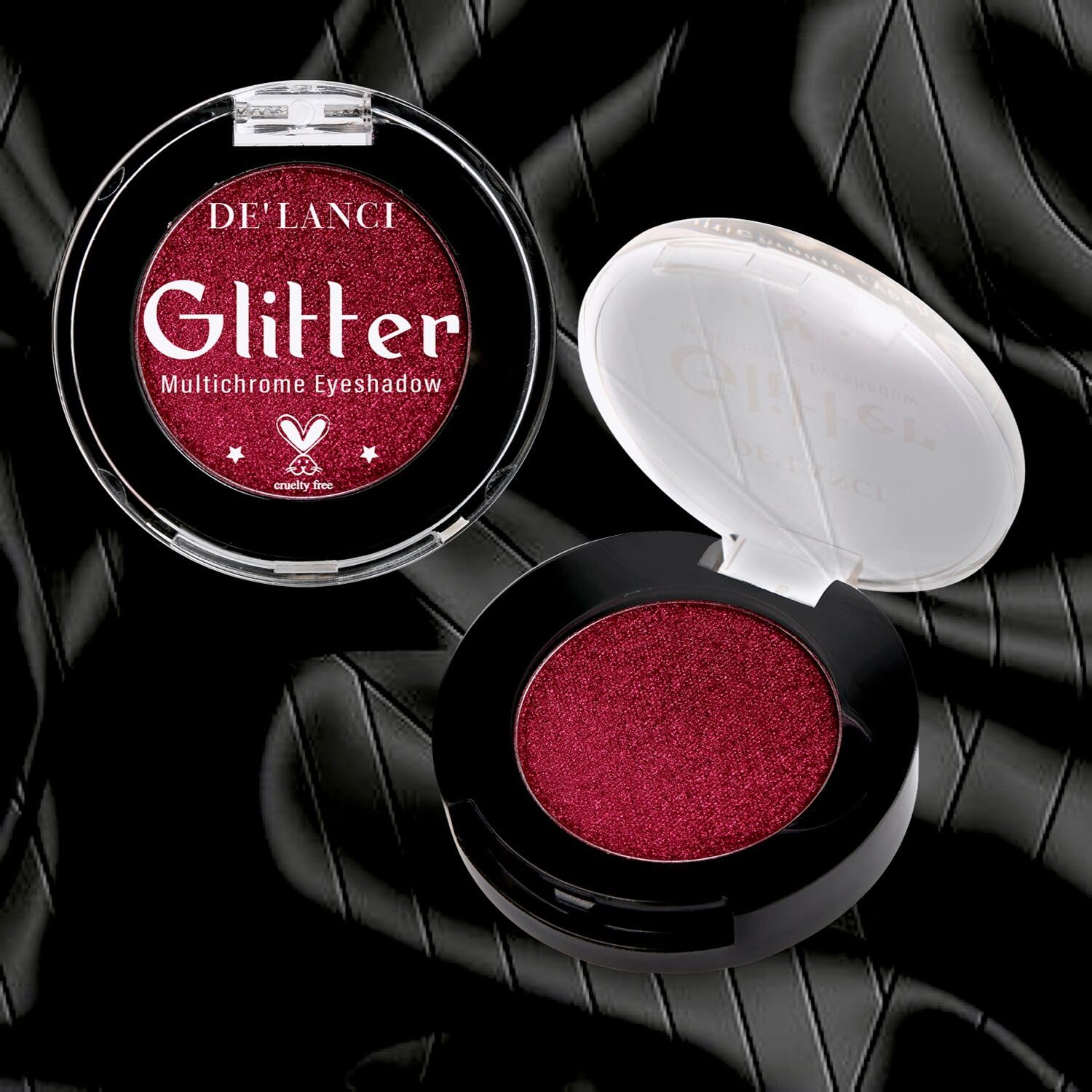 Afflano Single Red Eyeshadow Palette Shimmery, Ultra Pigmented Red Glitter Eyeshadow, Sparkly Duo Chrome Dark Red Makeup Eye Shadow Powder, Multi-Dimensional Eyes Look Goth Christmas Makeup