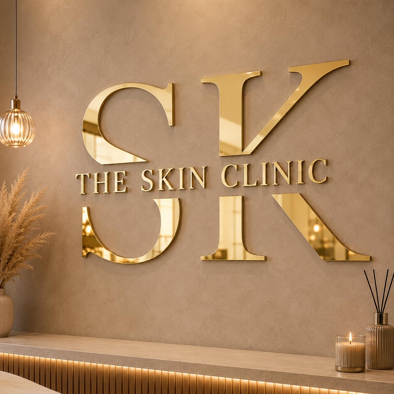 Personalised Acrylic Salon Wall Sign – Custom Beauty, Lash, Skin Clinic Logo Sign – Gloss Black, Gold, Silver or Rose Gold Mirror Acrylic – Luxury Business Wall Branding