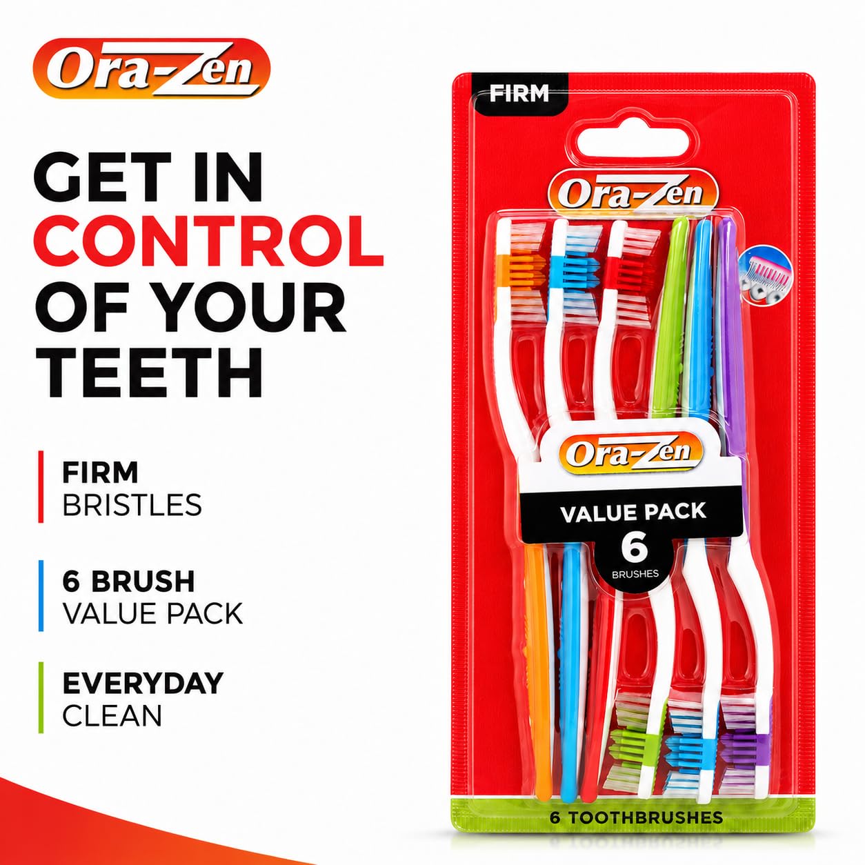 Cepillos de dientes para adultos, paquete de 6 cepillos de dientes manuales con cerdas firmes, asas de agarre cómodas para el cuidado bucal diario (firme)