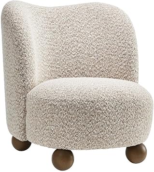 Modway Monroe Boucle Accent Chair in Coral Walnut - Upholstered Fabric Barrel Chair - Comfy Teddy Chair - Oversized Round Armless Reading Chair for Living Room, Bedroom