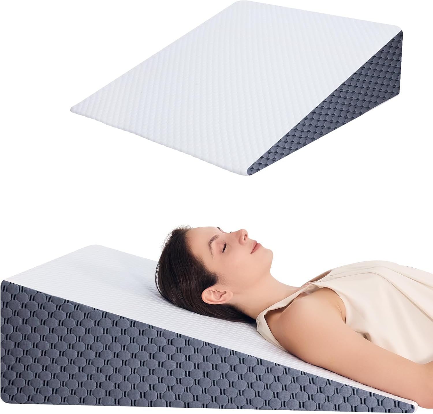 Wedge Pillow 10in Bed Wedge Pillow for Sleeping, Snoring, Back Support, After Surgery, Triangle Pillow, with Washable Cover, White Gray White Gray 10in