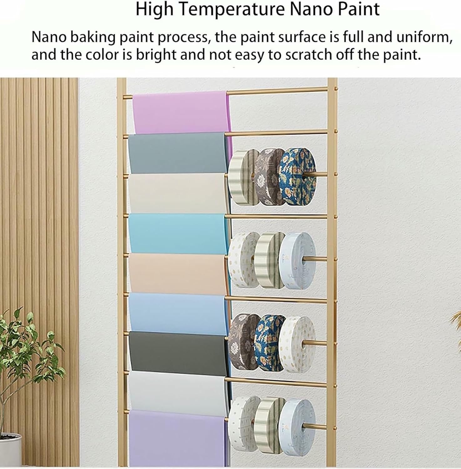 Freestanding Display Stand Holder for Flower Bouquet Ribbon/Wrapping Paper, Multi-Function Gold Metal Multi-Layer Towel Scarf Storage Organizer, Space-Saving(70cm)