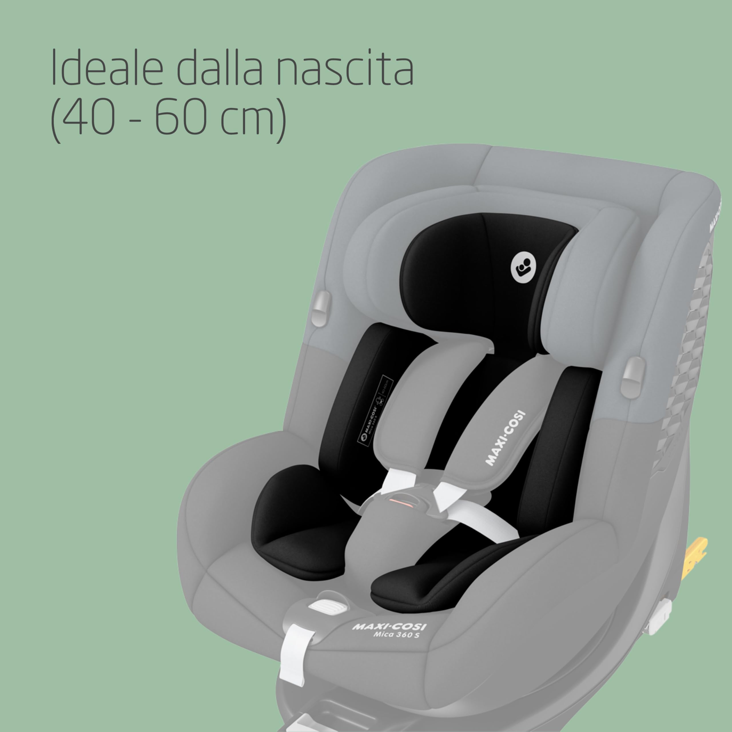 Maxi-Cosi Mica 360 S Riduttore Neonato, 0-3 mesi, 40-60 cm, Cuscino Riduttore per Neonato per Seggiolino Auto Maxi-Cosi Mica 360 S, Comoda imbottitura, Lavabile in lavatrice, Tessuti Eco Care, Black