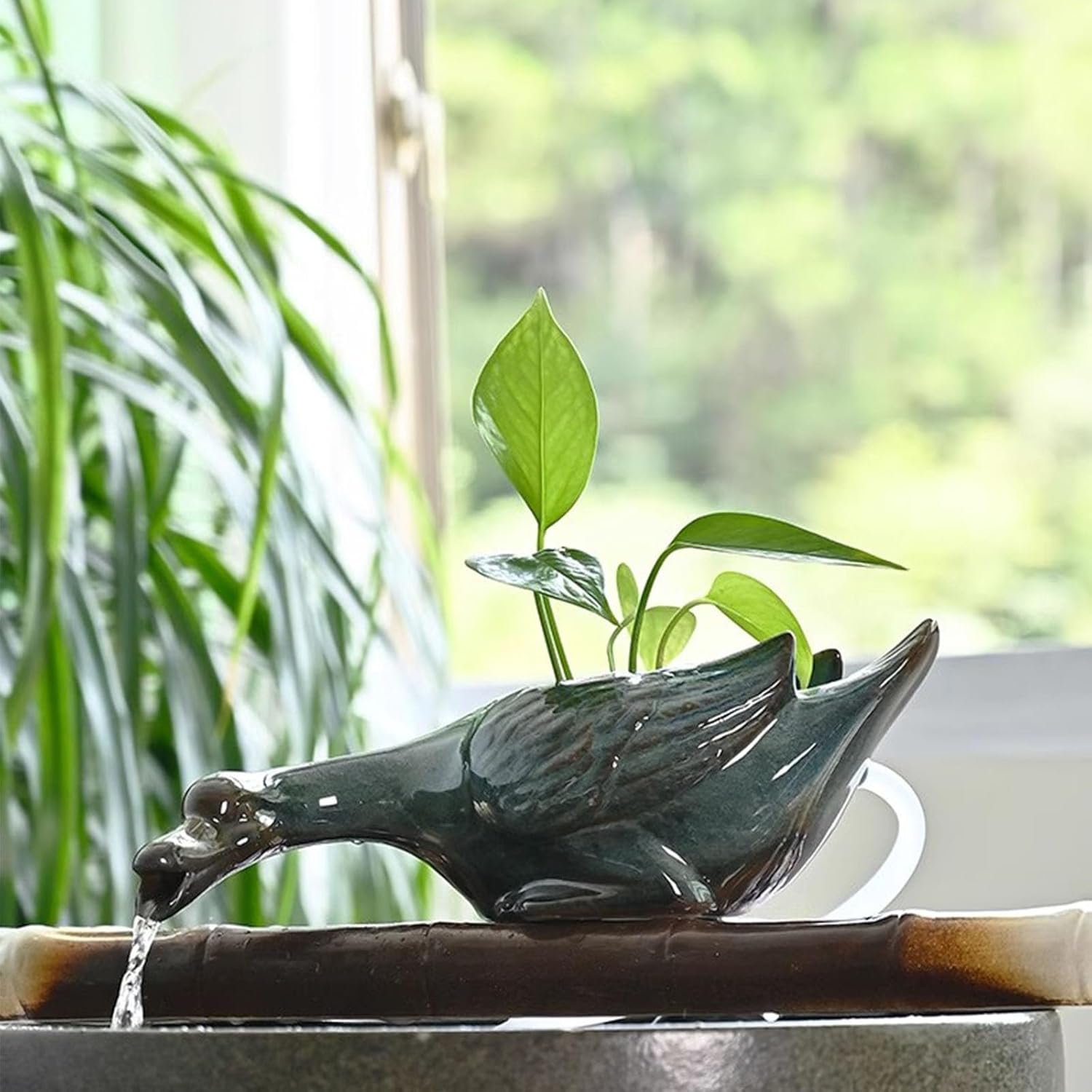 Ceramic Spitters for Small Ponds,Garden Pond Spitters,Animal Pond Fountains, Fish Tank Automatic Circulation Water, Outdoor Water Feature Statue,Koi Fish Ponds Gardens(9.3x4x3.3in)