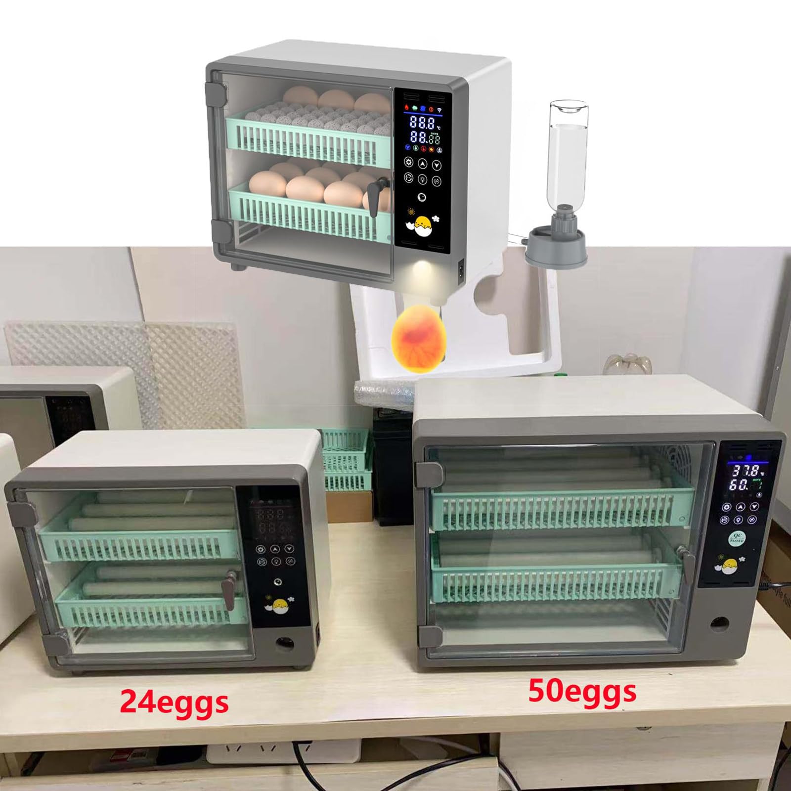 Incubadora automática para aves de corral, 24 huevos, control de temperatura y humedad, pantalla táctil para pollos, gansos, codornices y pájaros, ideal para granjas y criaderos