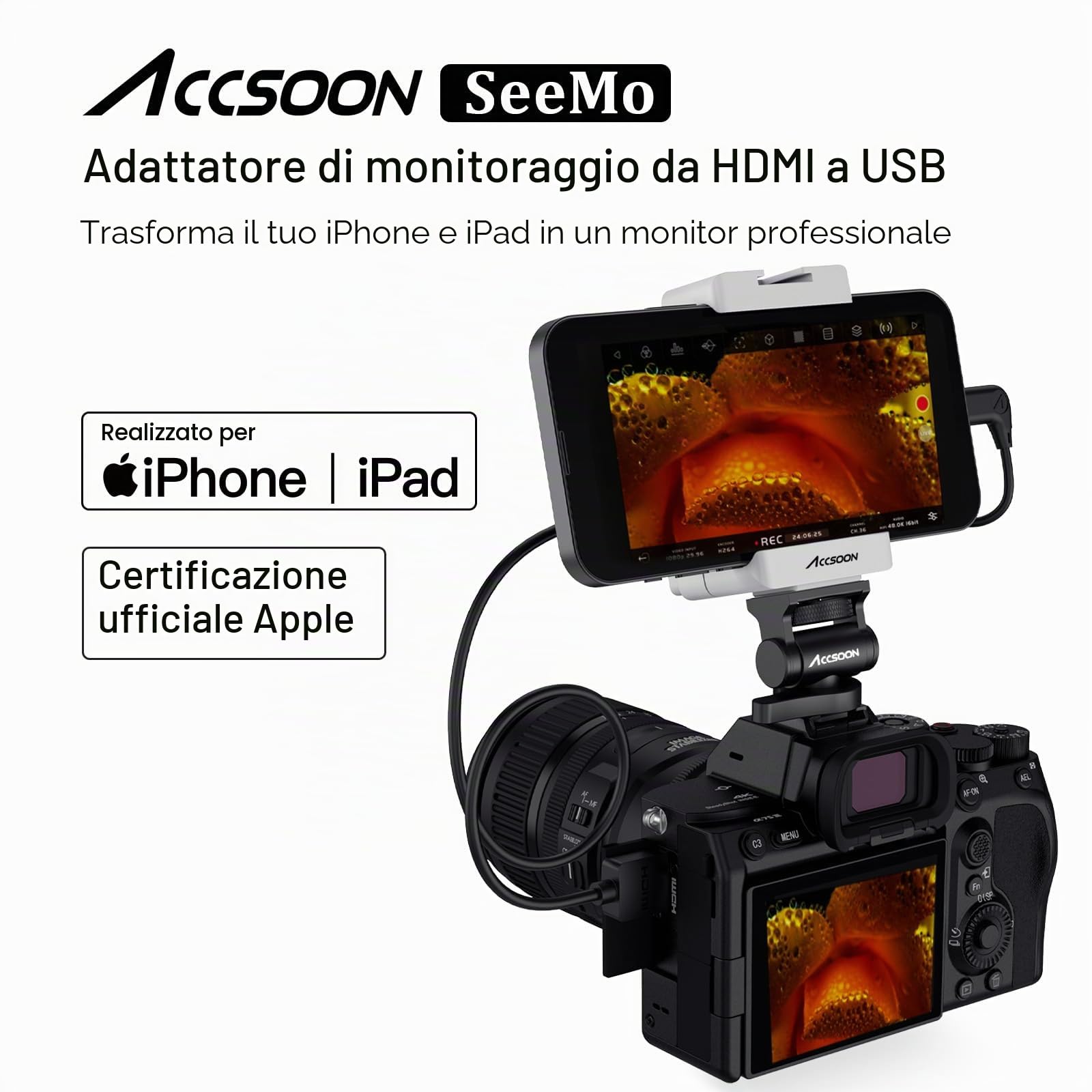 Accsoon SeeMo adattatore di acquisizione video da HDMI a USB C per TelePhone e iPad, supporto video 1080P 60FPS e monitoraggio/streaming/registrazione in tempo reale-Bianco