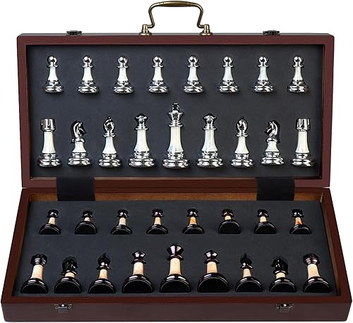 Miniatura 2 de Juego de ajedrez de lujo de 16.5 pulgadas, juego de mesa de ajedrez plegable grande de madera con asa, piezas de ajedrez acrílico ponderadas - 3.5