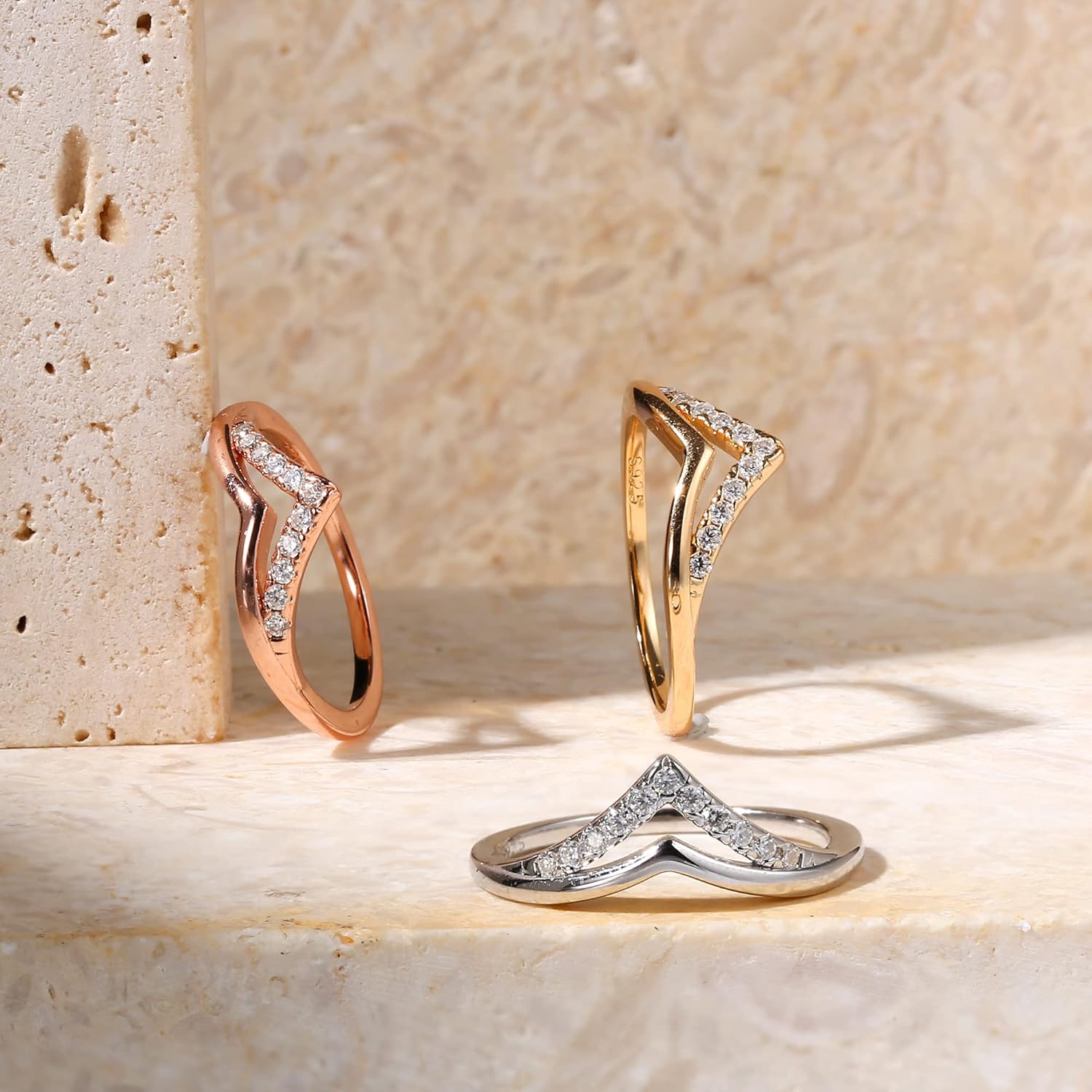 SMILEST Moissanite Double Chevron Wedding Band for Women, Lab Created Moissanite Band 925 Sterling Silver Wedding Ring Moissanite Stackable Ring - Image 6