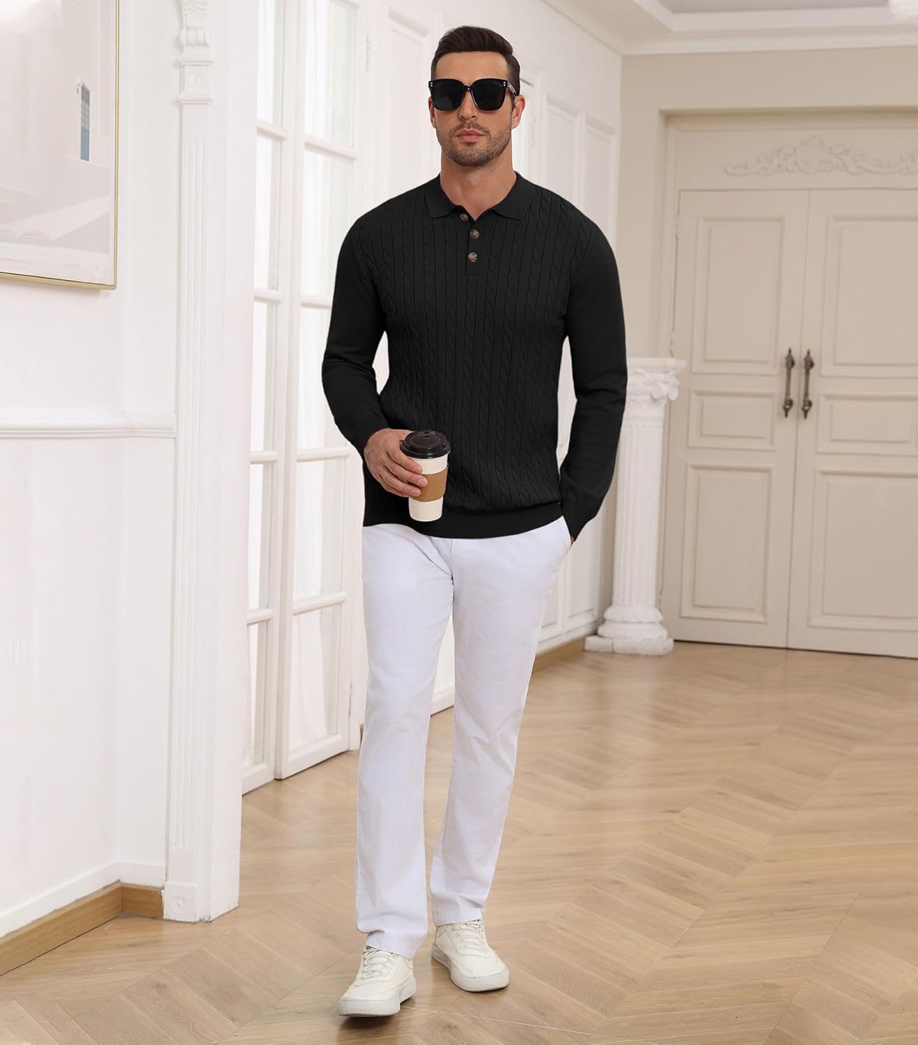 Lexiart Men's Cable Knit Sweater Long Sleeve Twist Patterned Warm Casual - Image 2