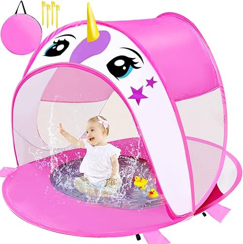 AMENON Tienda de campaña de playa de unicornio para bebé con piscina, tienda de campaña portátil para playa al aire libre con protección UV UPF 50+,