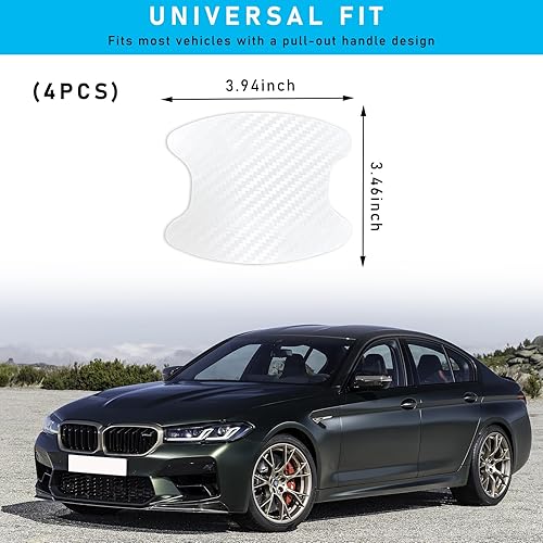 Miniatura 2 de Ziciner 4 calcomanías para manija de puerta de automóvil, textura de fibra de carbono, películas protectoras para manija de puerta automática,