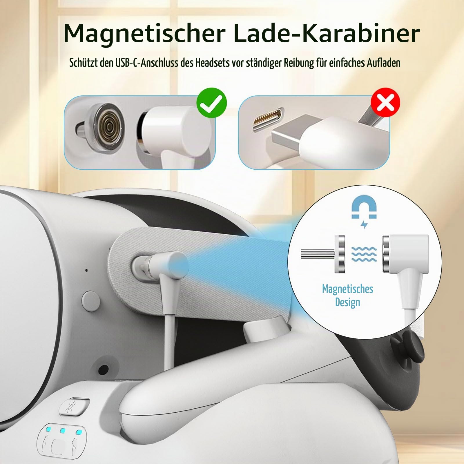 Ladestation für Meta Quest 3/3S/2, Magnetische VR-Station mit Schnellladung, USB-Ausgang, RGB-Beleuchtung, 2 wiederaufladbare 2100mAh-Batterien, Zubehör für Oculus Quest Headset und Controller