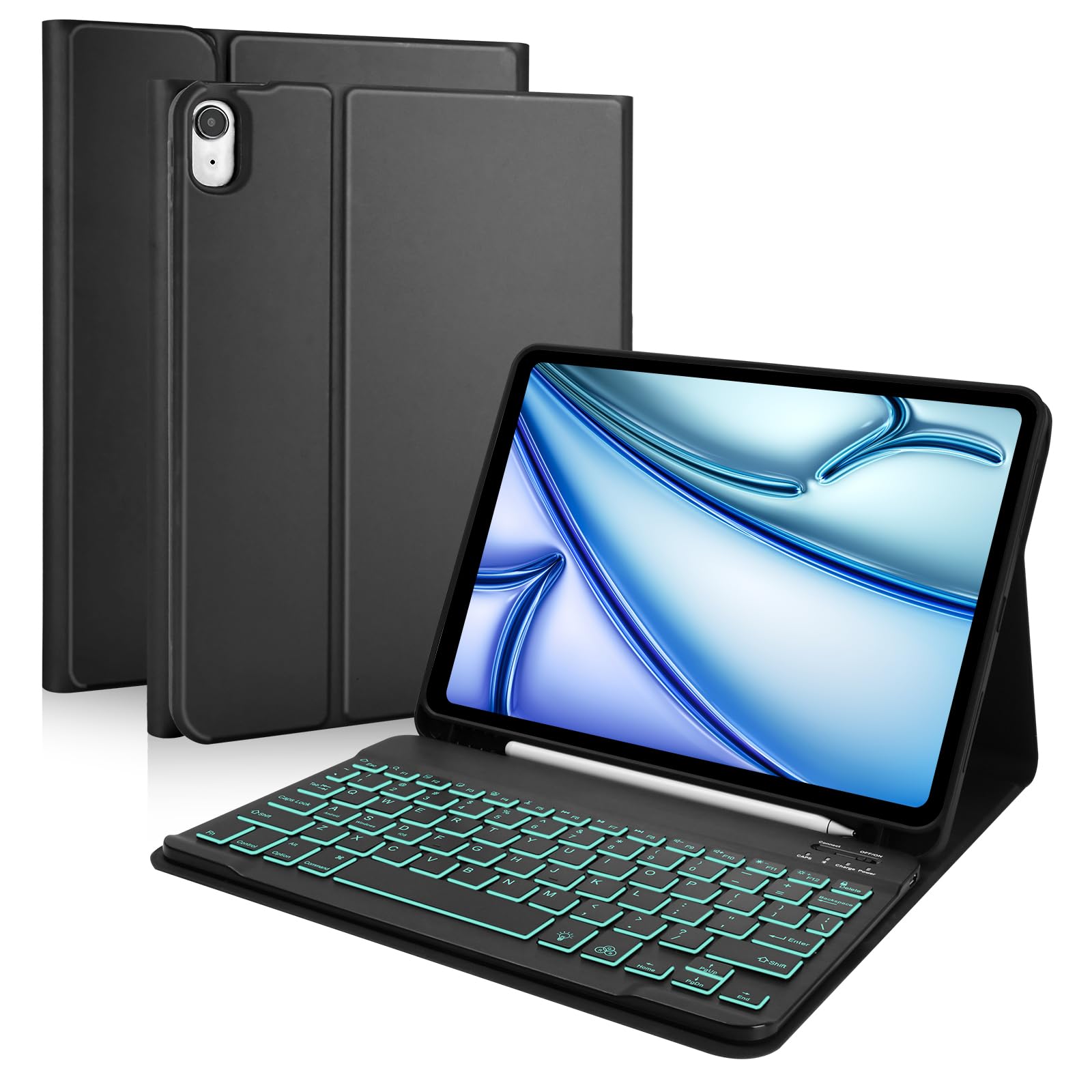 MMK for iPad Air 11 Inch Case Keyboard (M3 2025 / M2 2024) & iPad Pro 11 Inch case (1st Gen 2018), 7 Colors Backlit Bluetooth Keyboard Cover with