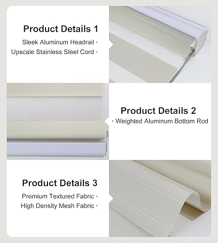 Miniatura 5 de Persianas enrollables Zebra para ventanas, 29 x 72 pulgadas, cortinas enrollables de cebra beige arena, filtran la luz, 50% opacas, para sala de