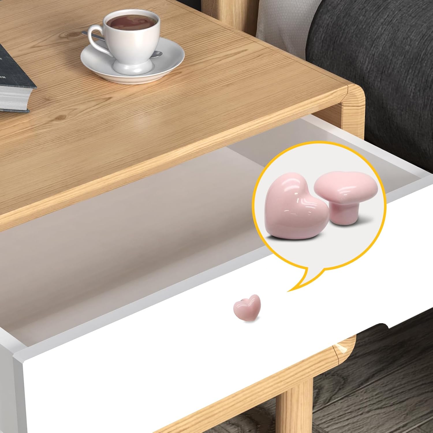 6 Pcs Ceramic Cabinet Knobs, Heart Shaped Adorable Drawer Pulls for Girls Bedroom, Kids Furniture, Kitchen Closet Cupboard Wardrobe Dresser Decorative Hardware (Powder Pink)