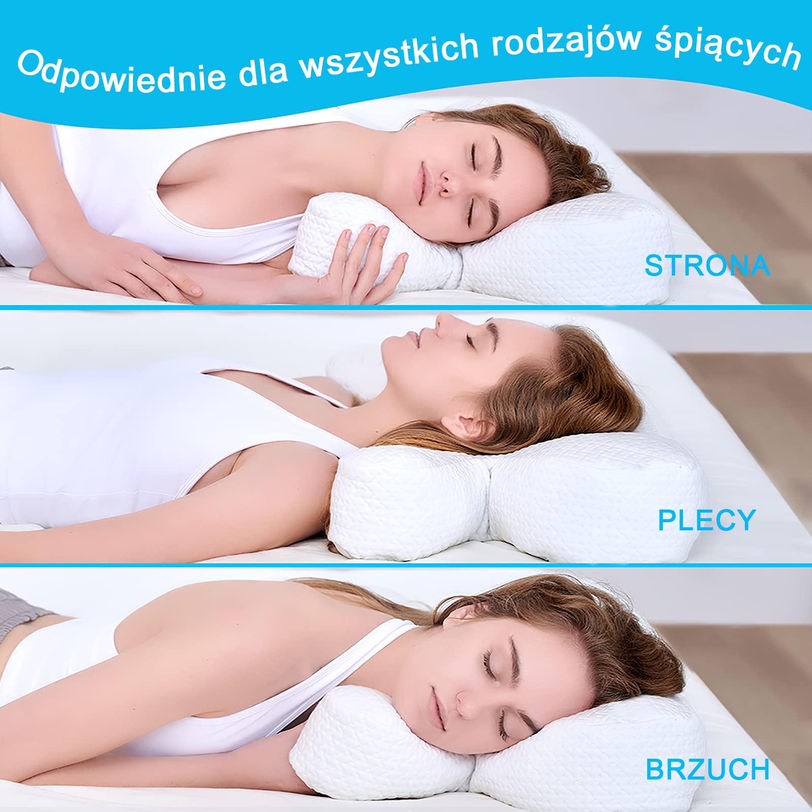Clieey Poduszki dla śpiących na boku, plecach i brzuchu. Antyzmarszczkowa poduszka żelowa, łagodząca ból szyi 【𝗥𝗲𝗴𝘂𝗹𝗮𝗿𝗻𝘆 𝗯𝗶𝗮ł𝘆 𝘀𝘁𝘆𝗹】