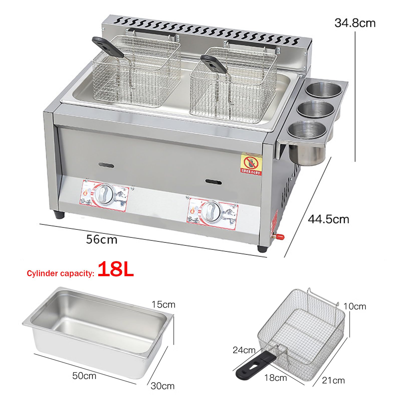 Freidora de gas, freidora de acero inoxidable de doble tanque con 2 cestas, ideal para cocinar pollo y patatas fritas, perfecta para uso doméstico o restaurante