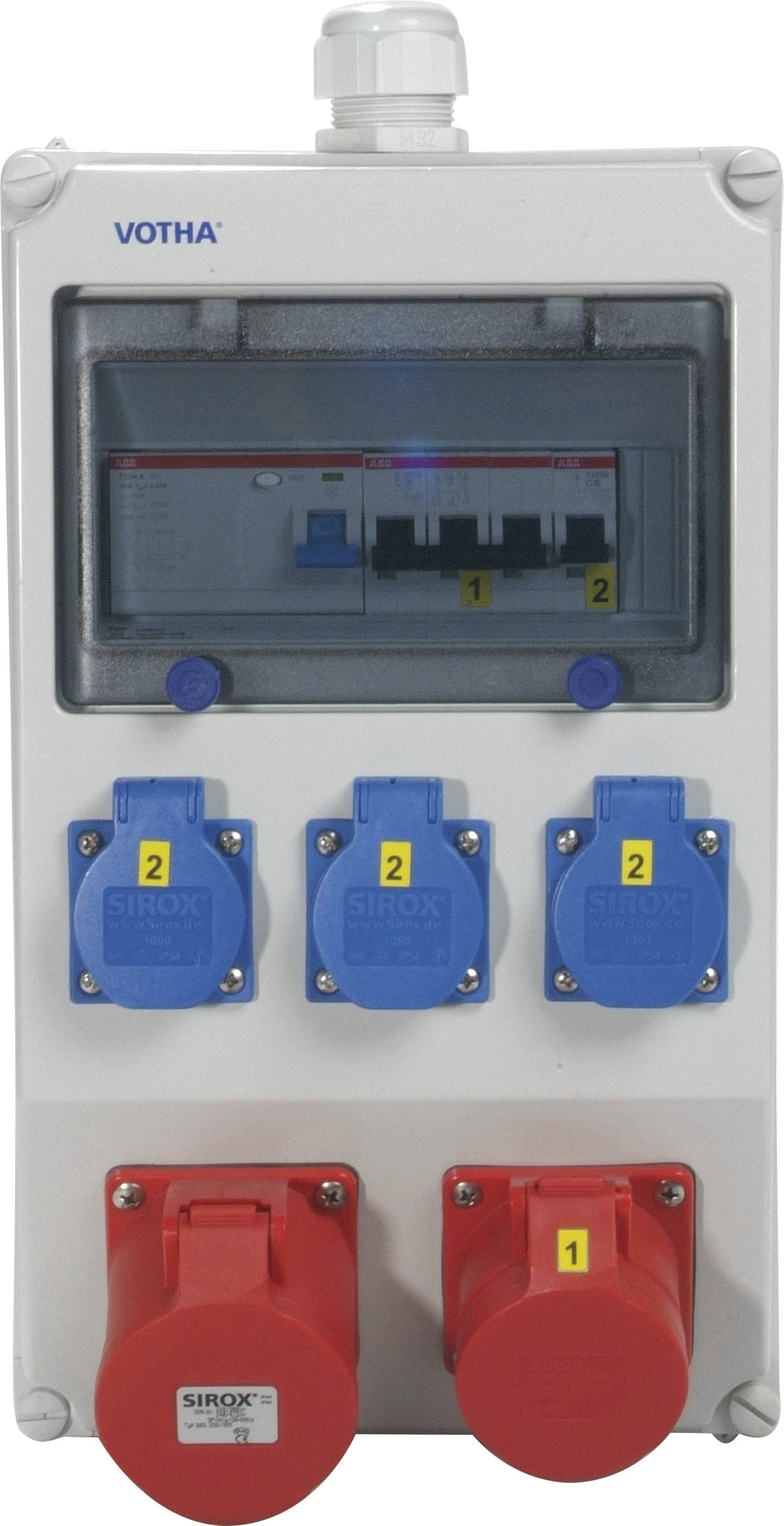 Wandverteiler - verdrahtet"WOLFSBURG" mit FI-Schalter Steckdose 230 V~ 3, CEE 16 A, 400 V~ 1, CEE 32 A, 400 V~ 1, LS 16 A, 1-polig, C 1, LS 16 A, 3-polig, C 1