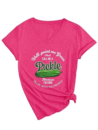 Pickle Shirts Women Pickling Cucumbers Graphic Tees Short Sleeve V