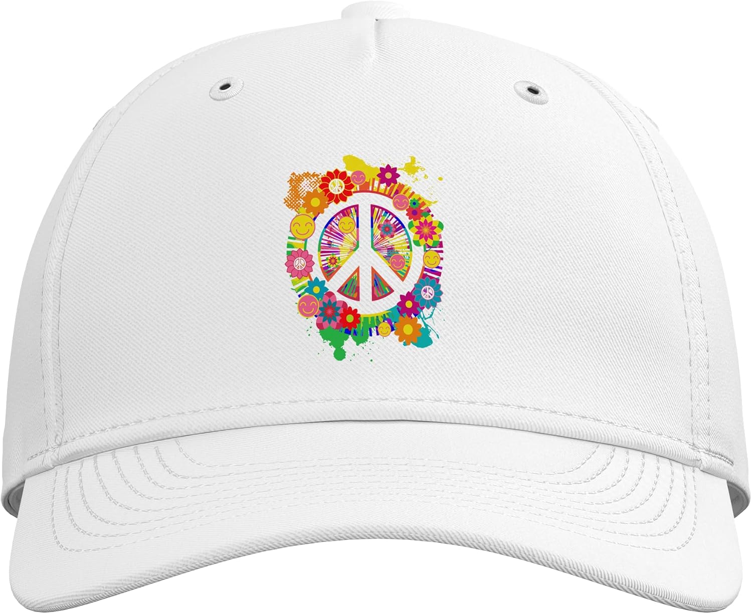Peace Sign Bright Colorful Flowers 60s 70s Hippie Retro Adjustable Baseball Hat image 2