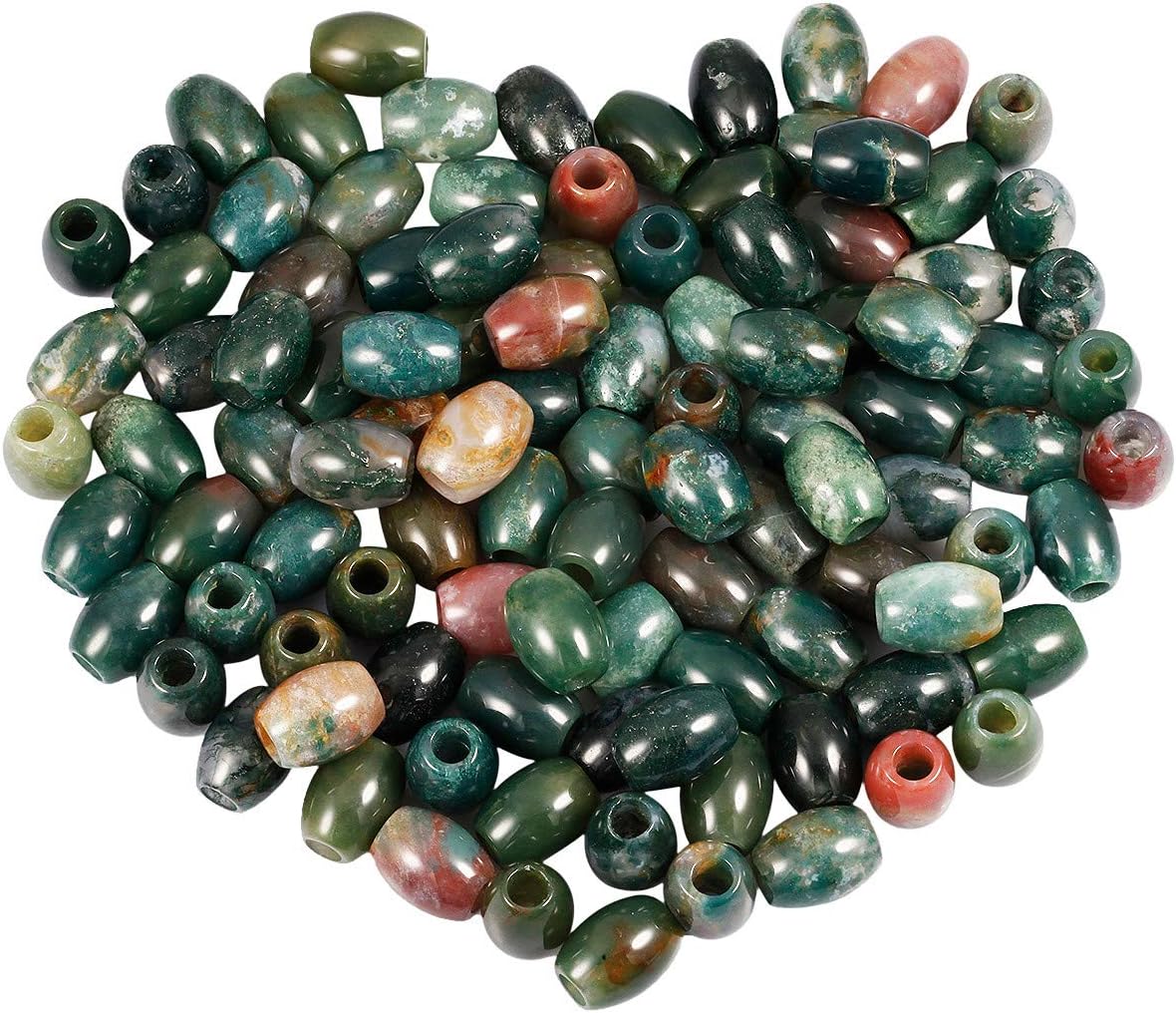 KYEYGWO Indian Agate Large Hole Polished Gemstone Beads for Bracelets Oval Loose Charms European Bead for Jewelry Making Pack of 20