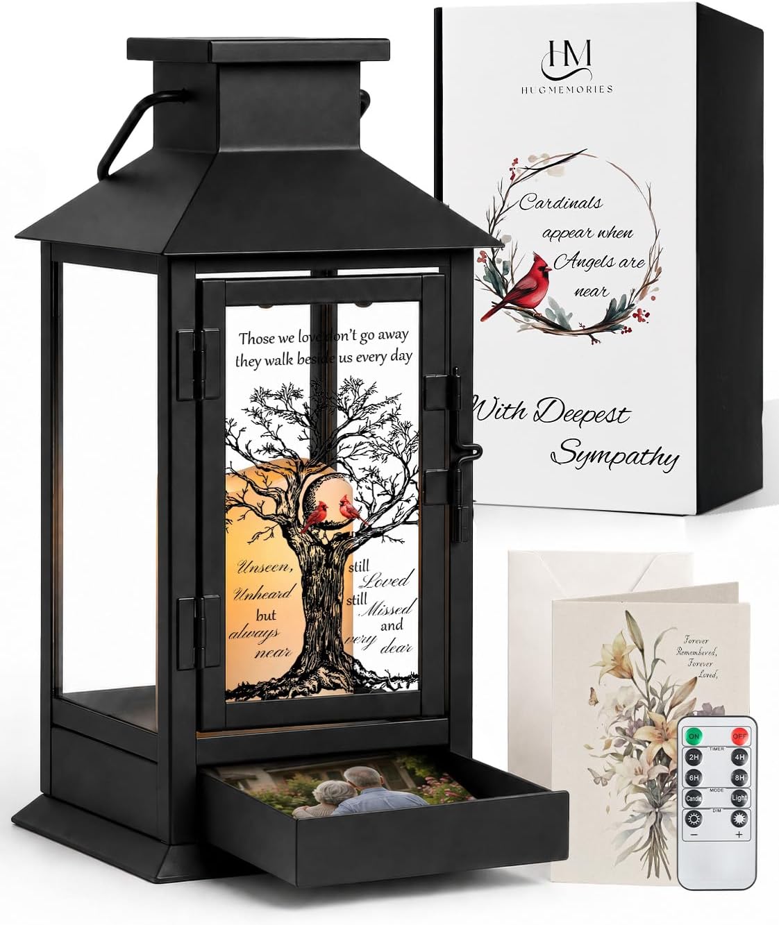 Memorial Lantern with Drawer for Keepsakes, Sympathy Gifts for Loss of Loved One, Condolences Bereavement Gifts in Memory of Loved One, Black