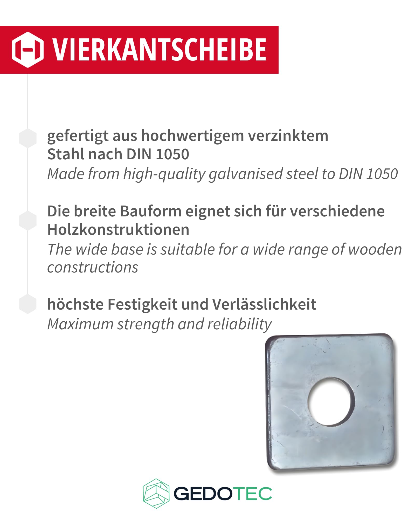 Gedotec Unterlegscheibe aus Stahl verzinkt | 20 Stück Beilagscheiben rund | M24 | nach DIN 436 gefertigt | Vierkantscheibe für Holzkonstruktion | Karosseriescheiben | Beilagscheiben-Sortiment