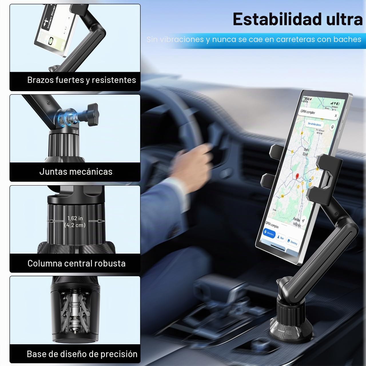 Soporte para Coche y Tablet, Soporte para iPad con Brazo Ajustable de 15 Pulgadas para Tablet, iPhone 4.7 a 13 Pulgadas, iPad Pro Air Mini, Fire, iPhone 16 15, Galaxy S25 S24 Z Fold 6 5