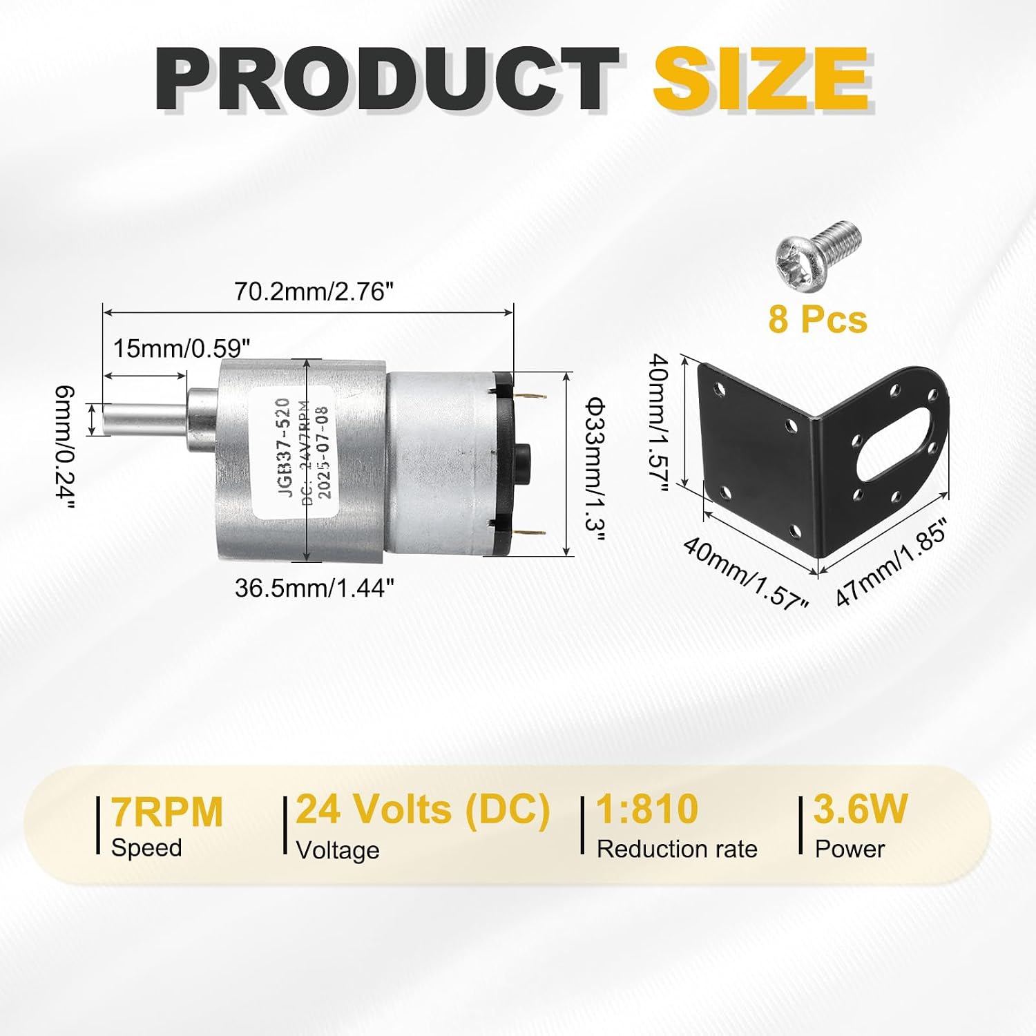 MECCANIXITY 24V 7RPM High Torque DC Gear Brushless Motor Micro Speed Reducing for Electronic Engine Fan Gearbox, JGB37-520