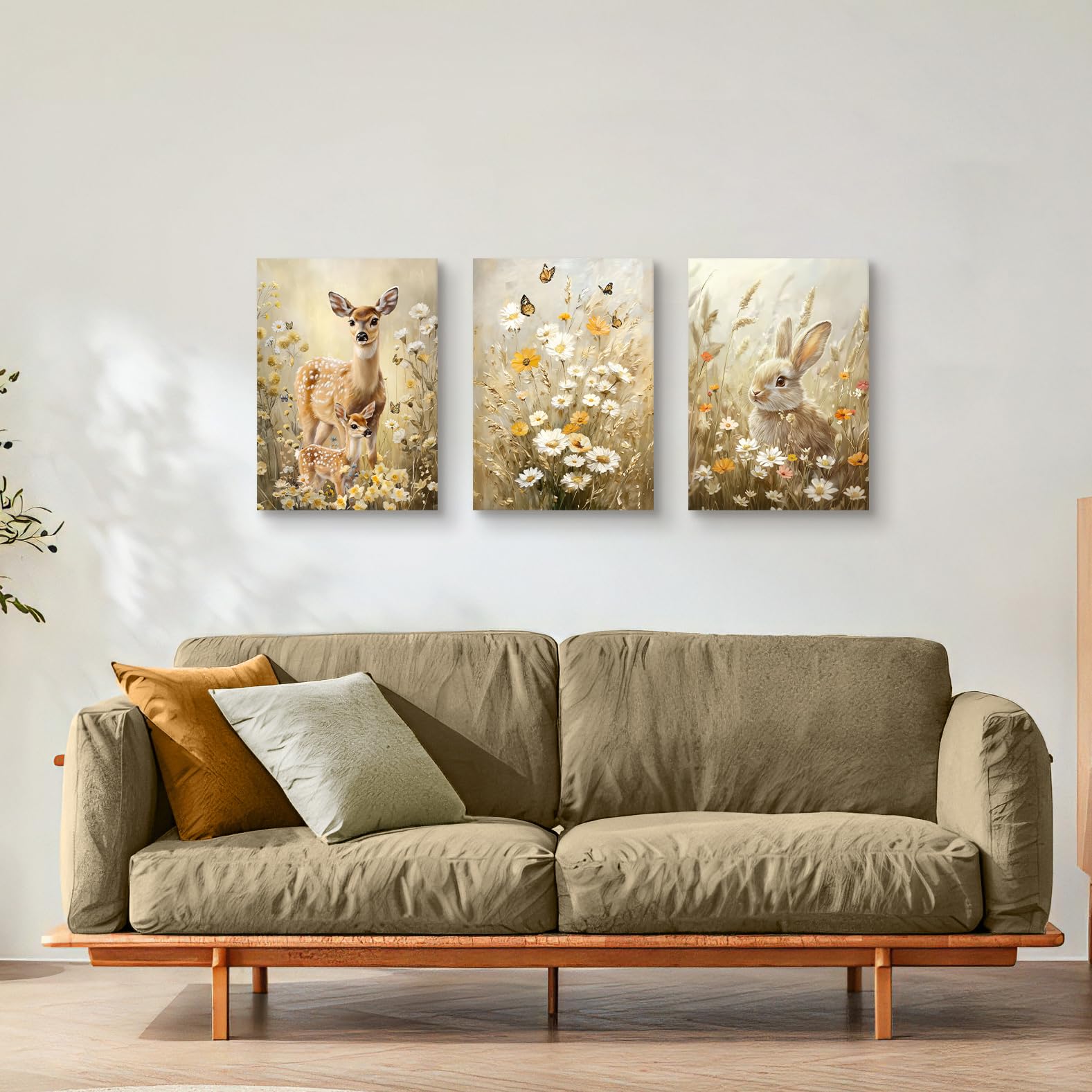 3 Pcs Wooden Framed Canvas Wall Art Set Bohemian Sage Green Canvas Prints Poster Geometric Line Beige Green Pictures for Living Room Bedroom Dinning Room Hallway Stairs Wall Decor 30x40cm x3pcs — view 482