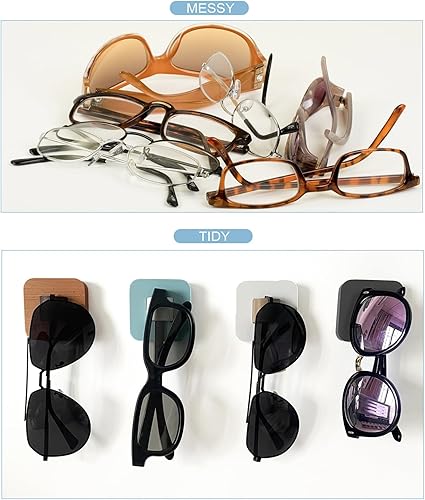 Miniatura 6 de Organizador de lentes de sol de madera, almacenamiento para gafas de sol, montaje en pared, exhibición de gafas, decoración del hogar, (4 unidades,