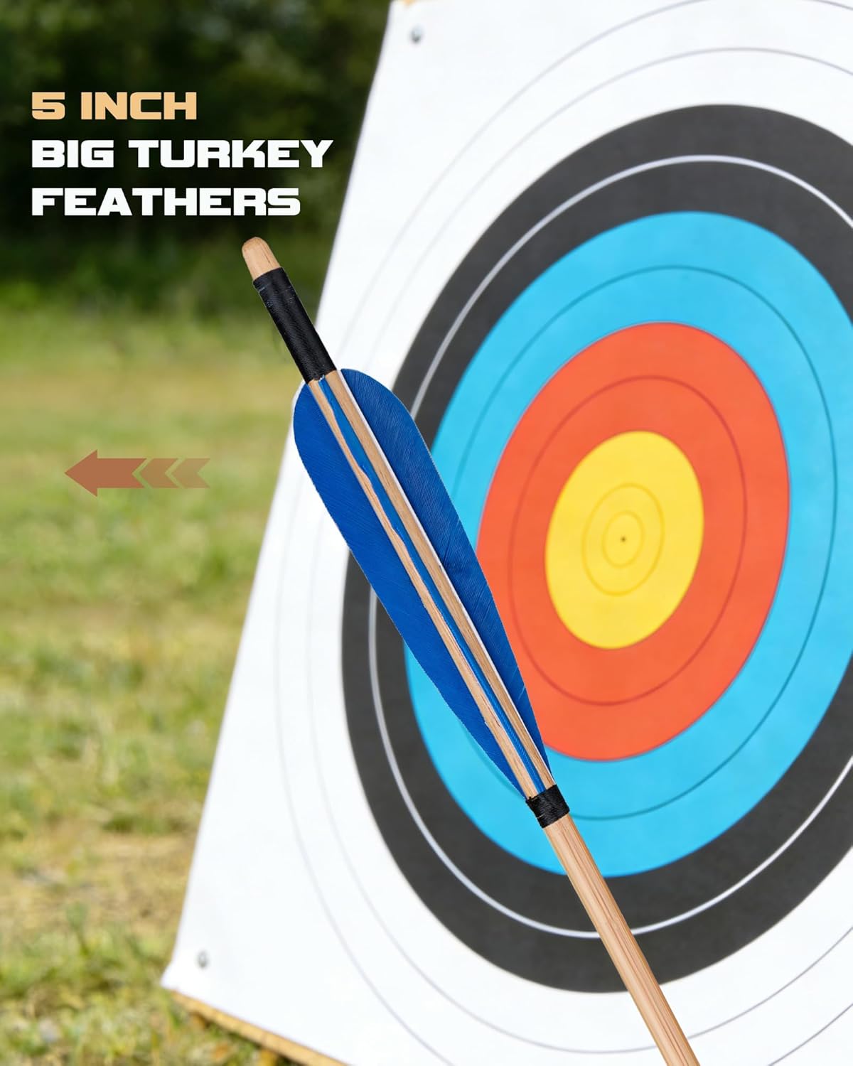 TOPARCHERY Wooden Arrows 31.5 inch Archery Handmade Wood Arrows with 5inch Turkey Feather Fletching for Recurve Bow Traditional Long Bow Practice 12PACK