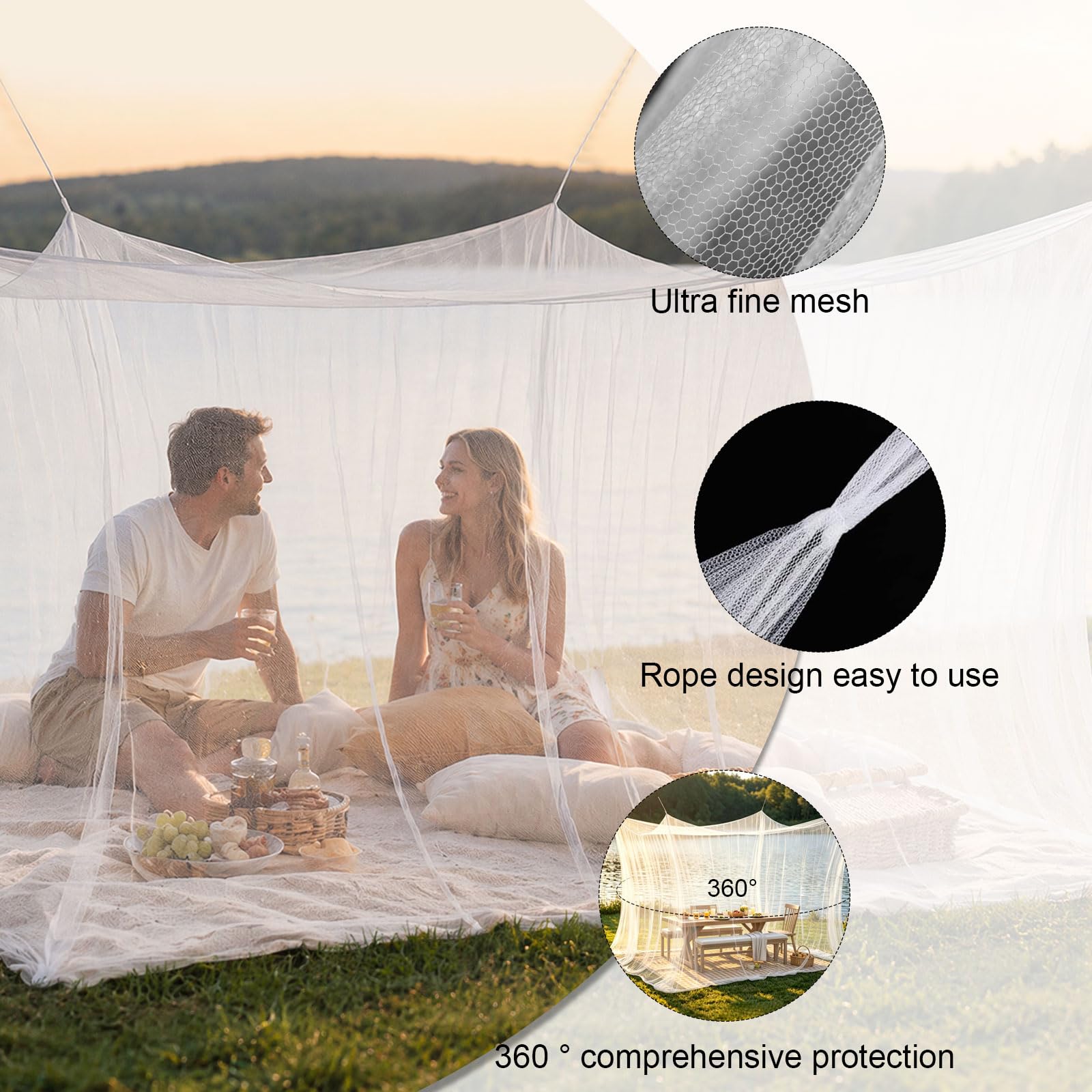 Moskitonetz 300x300x250cm mit EIN-Tür-Design, 220 feinmaschiges Insektenschutznetz, strapazierfähiges Mückennetz, geeignet für Pavillon, Garten, Terrasse, Camping und Innenbereiche (Weiß)