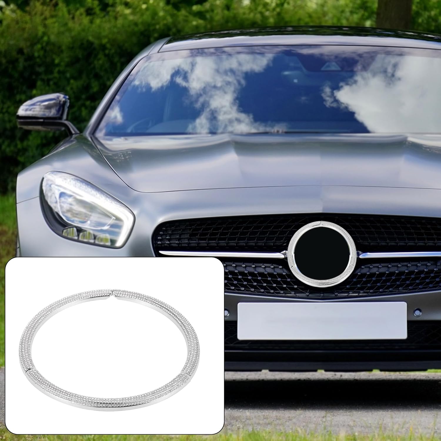 X AUTOHAUX 3pcs Car Bling Rhinestone Steering Wheel Buttons Front Sign Cover Decal Trim for Mercedes Benz a B C E Class CLA CLS SLC GLA GLB