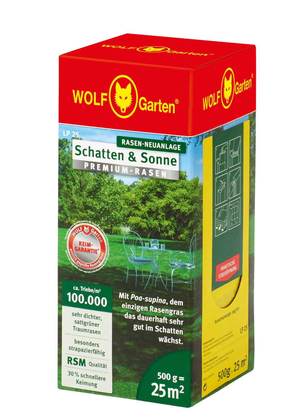 WOLF Garten - Rasen-Langzeitdünger »Premium« 120 Tage LE 450, 3830045, 450 m² & Premium-Rasen »Schatten & Sonne«LP 25; 3820020