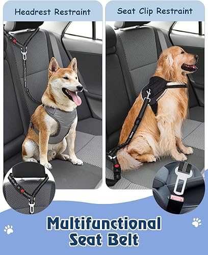 Miniatura 3 de Vastar Paquete de 2 cinturones de seguridad para perros para automóvil, cinturón de seguridad 3 en 1, cinturón de seguridad ajustable para mascotas,