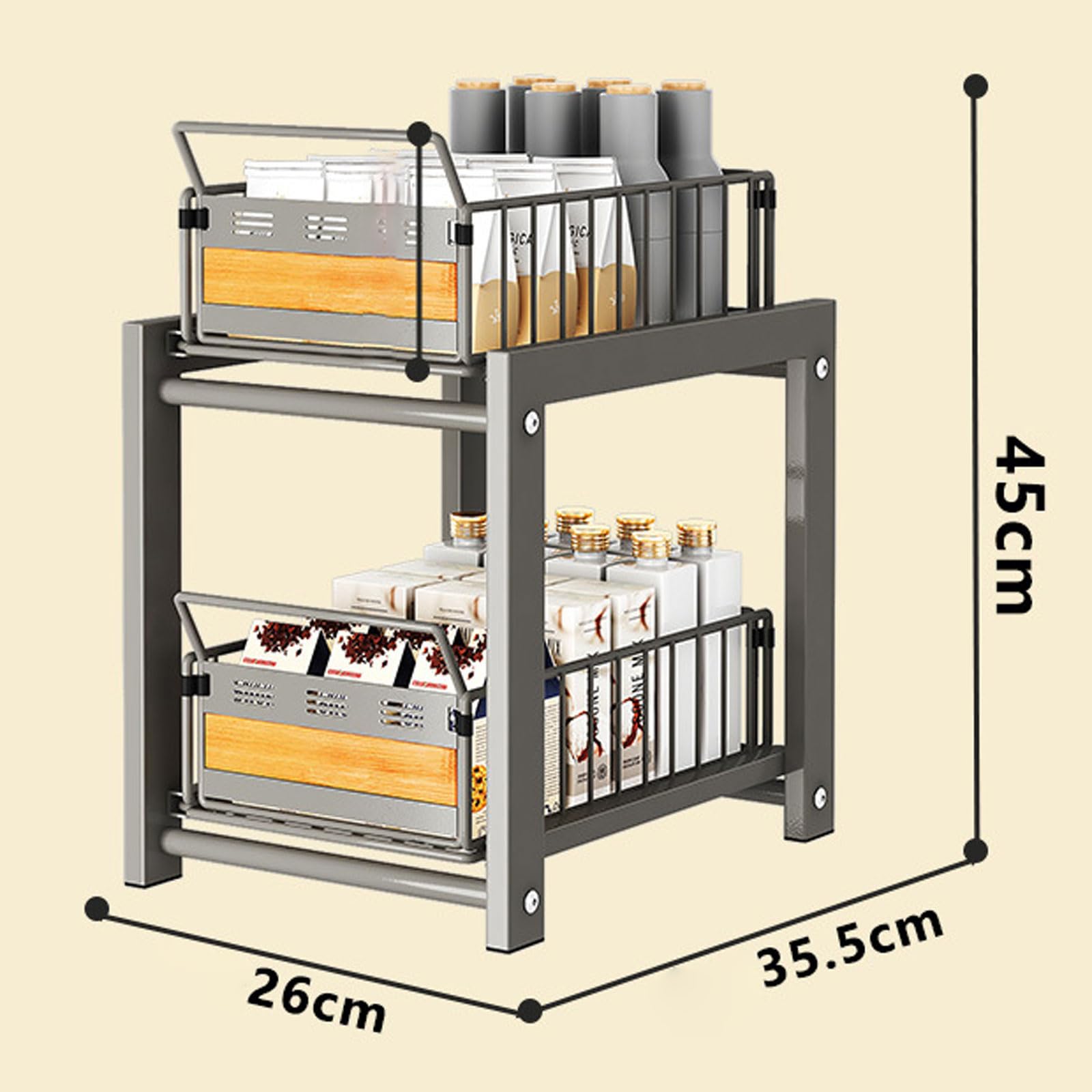 Organizador Bajo Fregadero,Organizador Bajo Fregadero Deslizable,Encimera Organizador Multiuso,Estante de Armario de Cocina o Baño de 2 Niveles,para Especias,Condimentos,Jabones,Frascos