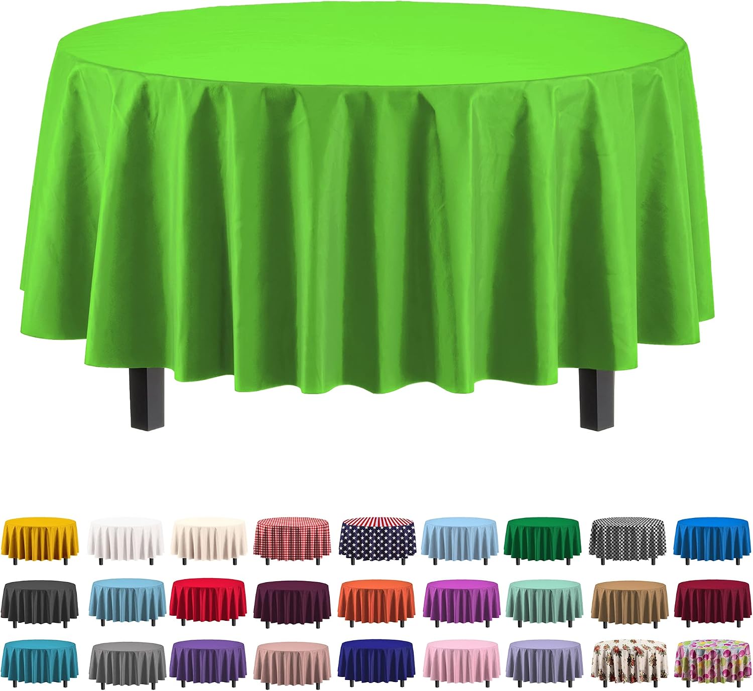 Exquisite Party Solids 6-Pack Premium Plastic Tablecloth 84in. Round Plastic Table Cover - Lime Green