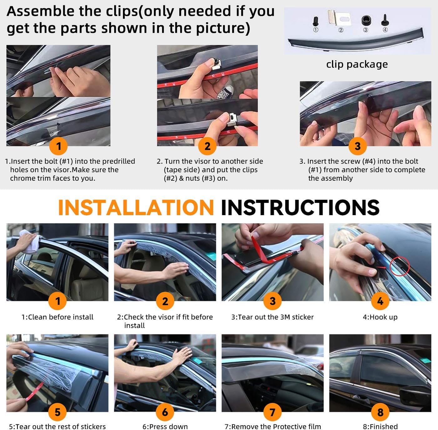 Deal 4-Piece Set JDM Style Outside Mount Tape On/Clip On Type Smoke Tinted Sun/Rain Guard Vent Window Visors Compatible with 2008-2013 Highlander