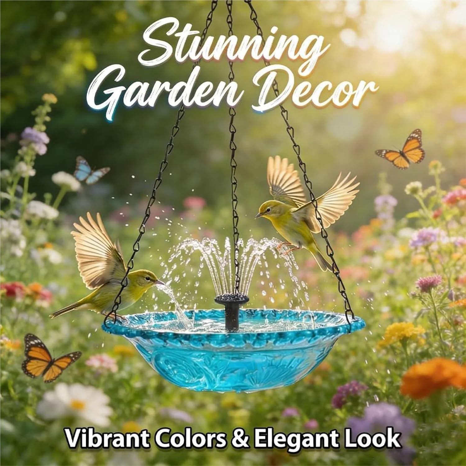 Solar Cascade Hanging Bird Bath Fountain Solar Powered Birdbath with Water Pump for Outdoor Garden Backyard Patio Lawn(A-Style Blue)