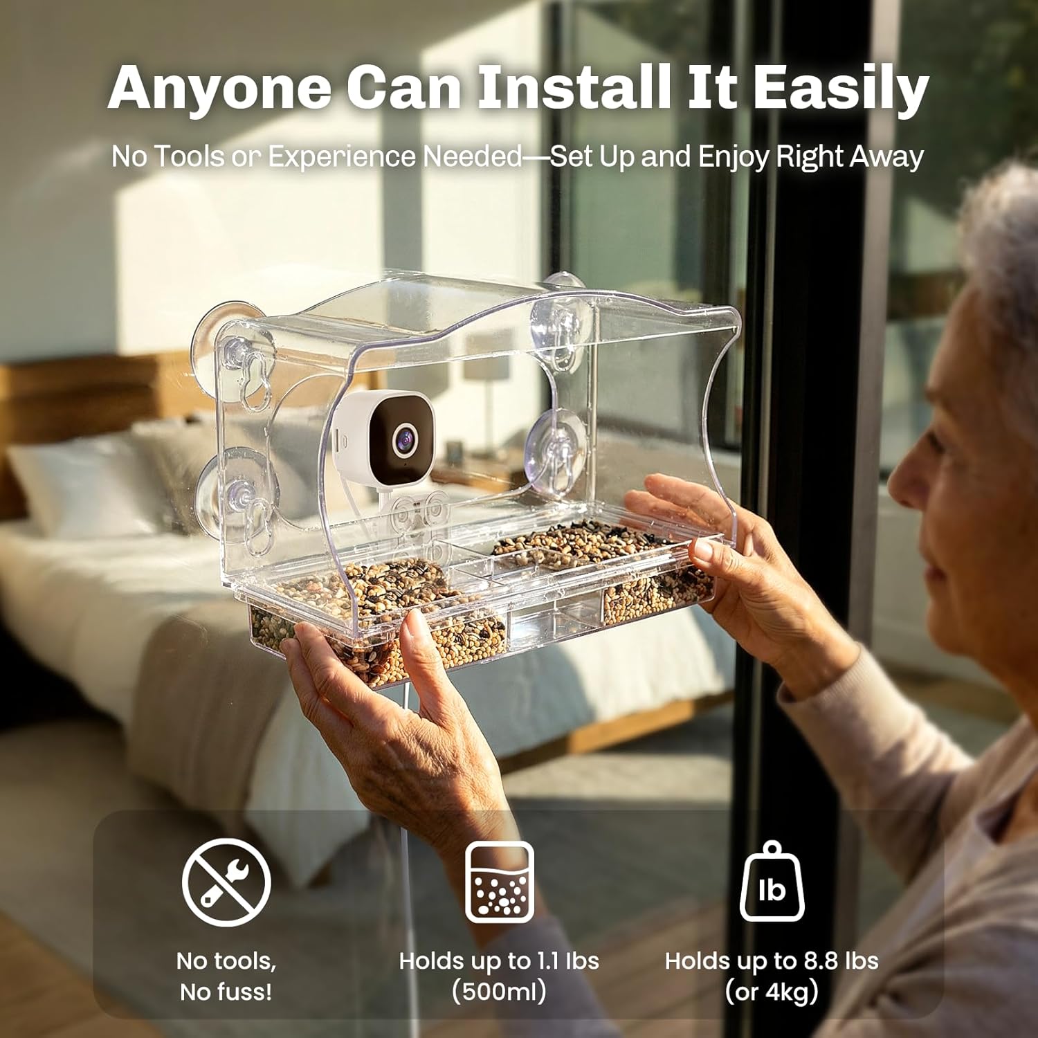Smart Bird Feeder with Camera & AI Bird Identifier, 2K HD Auto-Capture Video, Window Mounted with Strong Suction Cups, Unique Christmas Gift for Elderly Parents, Birding Lovers - Image 7