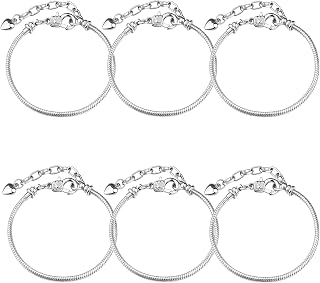 BEZHO 6Pcs Charm Bracelet 23cm Adjustable Snake Forging Silver with Extension Chain & Clasp for Jewellery Making