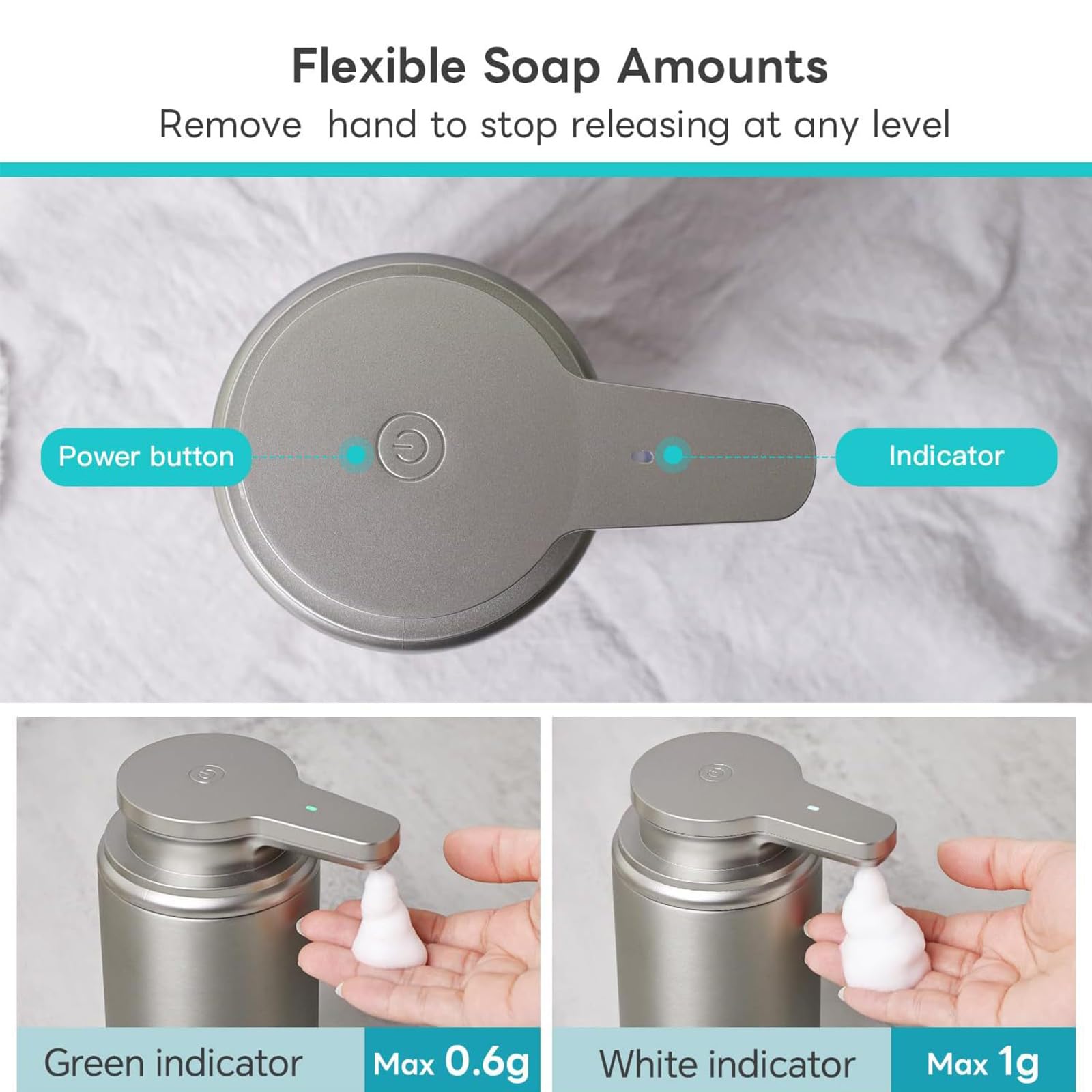 Dispenser di Sapone Automatico Touchless da 350 Ml in Acciaio Inox 304; Dispenser di Sapone Schiumogeno Ricaricabile per Bagno.